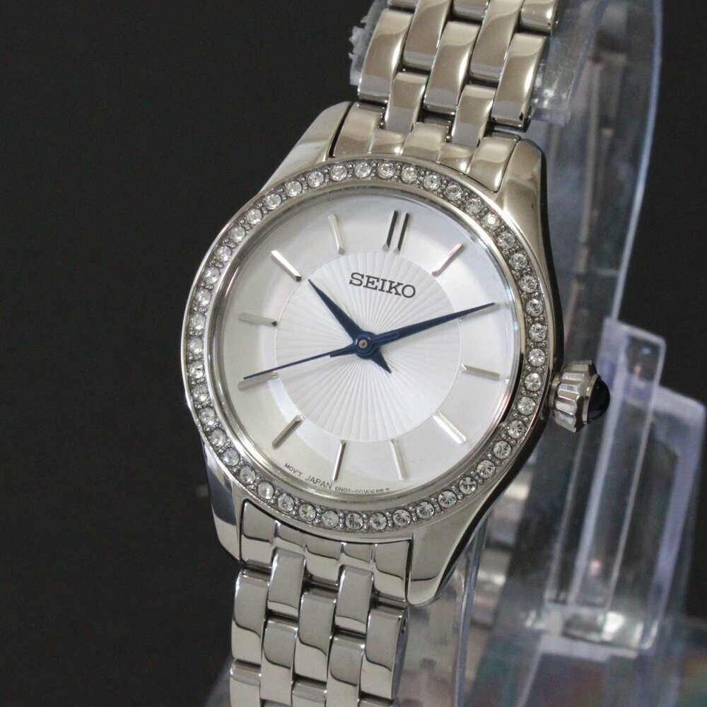 Ladies Seiko Essentials Crystal Studded Bezel Textured Dial 26mm - Picture 7 of 13